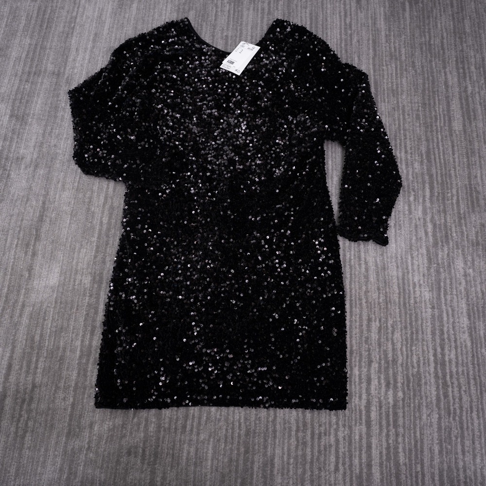 H&M Sequin Mini Dress Women XL Black NEW Long Sleeve Party Cocktail Night Out